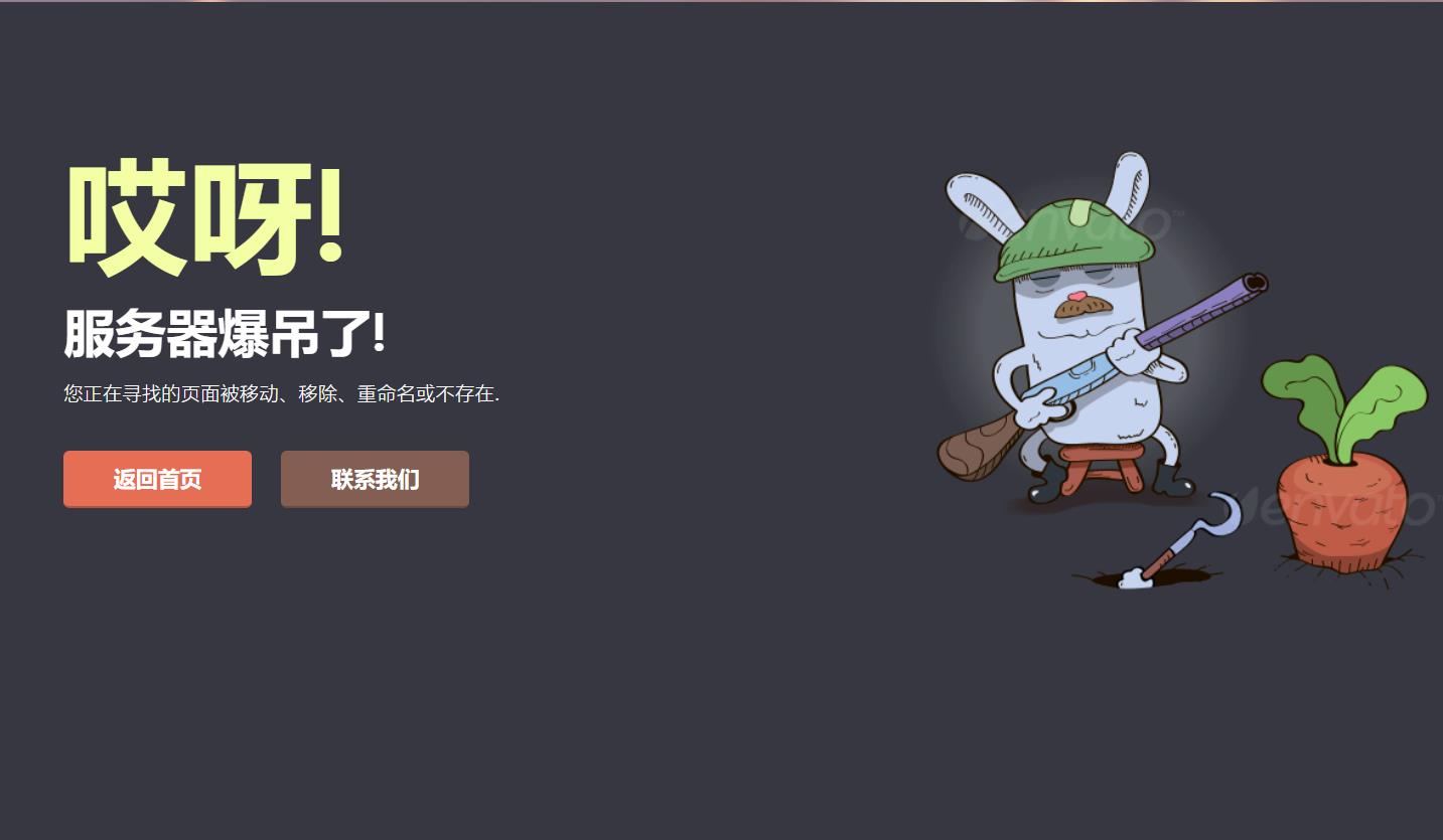 自适应守萝卜的兔子卡通动画404错误页面模板-QQ沐编程